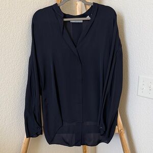 Vince 100% Silk Black Long-Sleeve V-Neck Blouse